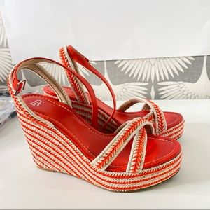 BP Nordstrom Gabby Raspberry Red Woven Ankle Strap Wedge Sandals
